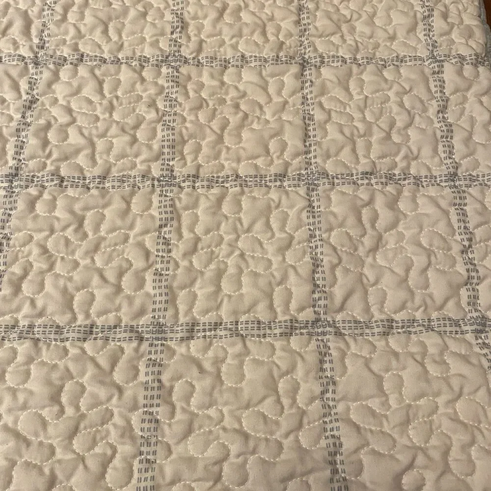 JCP Home Expressions King Quilted Pillow Shams Set Blue White Cotton Farmhouse